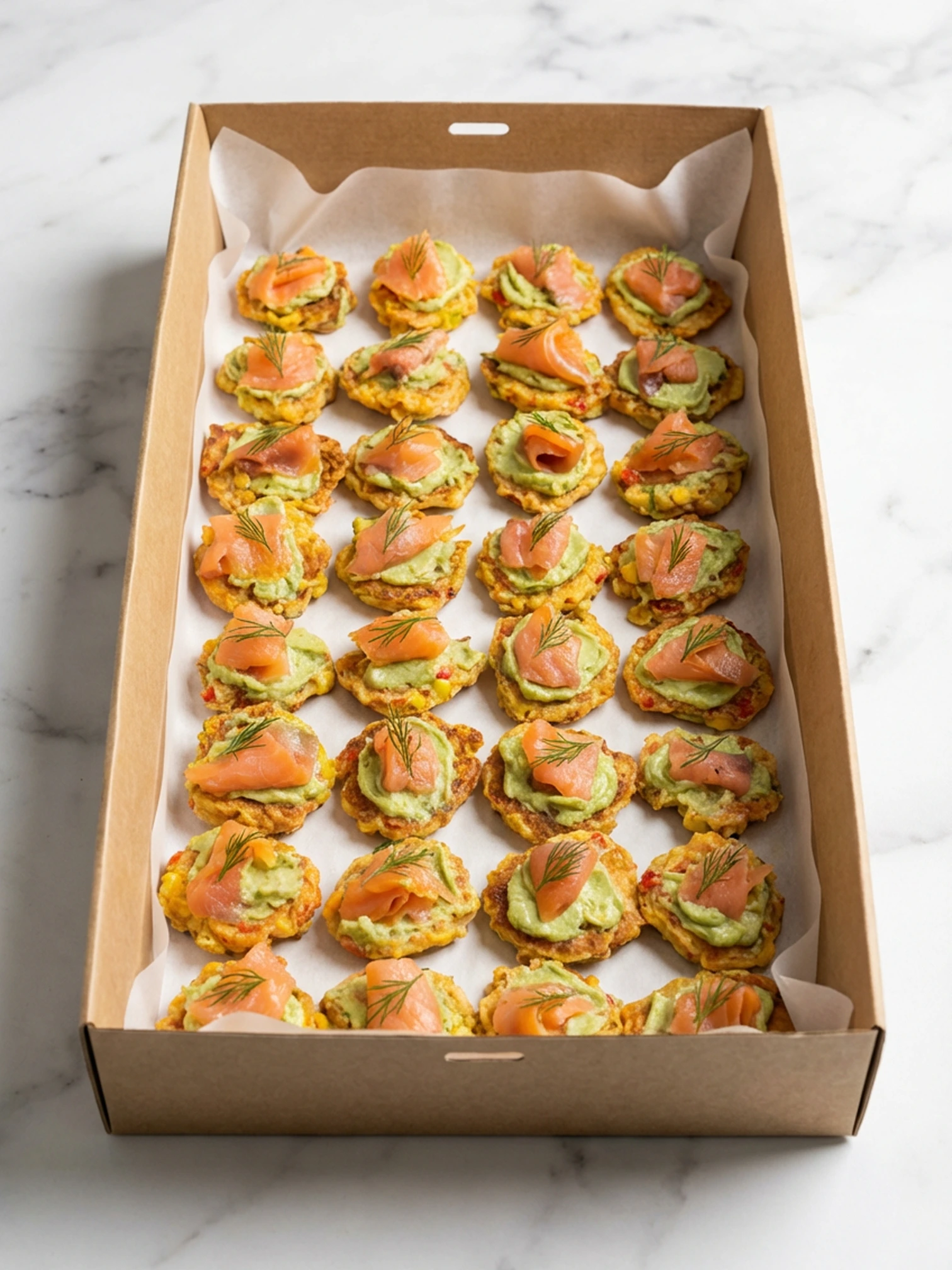 Individual canapes arranged for a corporate workshop